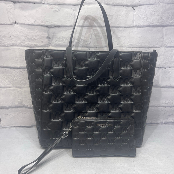 Michael Kors Sinclair Grab Tote Black Embossed Smooth Leather & Matching Wallet - Picture 1 of 16